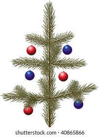 vector Christmas Tree with reds and darkblues baubles on white