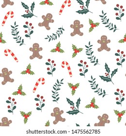 Vector christmas tree seamless pattern. Winter forest, pine trees and snowflakes Print for fabric, wrapping paper or wallpaper. Celebration new year pattern. Vector Christmas pattern. - Vector