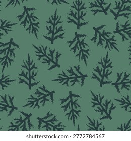 Vector Christmas tree seamless pattern. New Year print with spruce branches, green fir twigs background. Scandinavian winter texture for decor, fabric design, wrapping paper, textile.