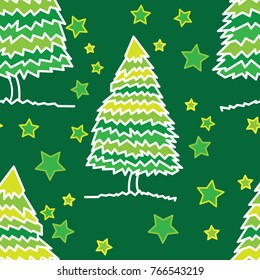 Vector christmas tree seamless pattern. Winter forest, pine trees and stars. Print for fabric, wrapping paper or wallpaper. Celebration new year pattern.
Vector Christmas pattern.