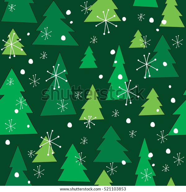 シームレスなベクタークリスマスツリー 冬の森 松の木 雪片布 包み紙 壁紙用のプリント お祝いの新年パターン ベクター画像クリスマス パターン のベクター画像素材 ロイヤリティフリー