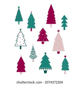 Vector Christmas tree, Separate elements, AI file, Christmas trees different shapes