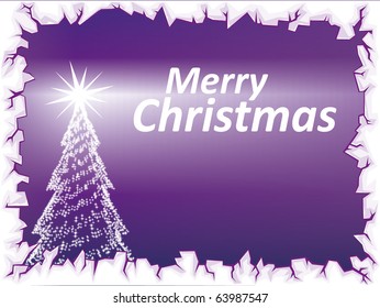 Árbol vectorial de Navidad con fondo púrpura brillante y borde de hielo