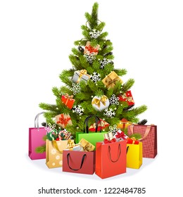 Vector Christmas Tree with Shopping Bags isolated on white background