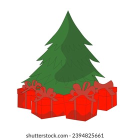 Árbol vectorial de Navidad y simples regalos de Navidad