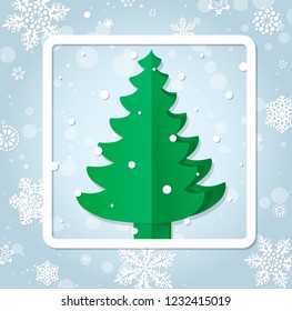 Vector Christmas tree / Simple vector Christmas tree made from origami paper / Origami Christmas tree greeting card
