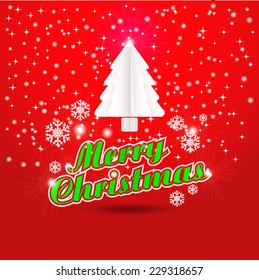 Vector Christmas tree / Simple vector Christmas tree made from origami paper / Origami Christmas tree greeting card 