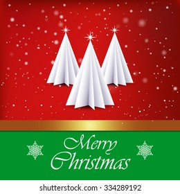 Vector Christmas tree / Simple vector Christmas tree made from origami paper / Origami Christmas tree greeting card
