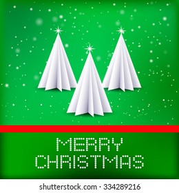 Vector Christmas tree / Simple vector Christmas tree made from origami paper / Origami Christmas tree greeting card
