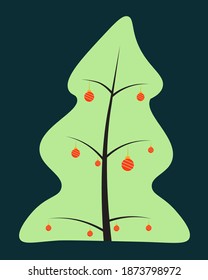 Vector of christmas tree with simple modern flat design, cartoonish illustration new years christmas holiday, christmat tree with decoration