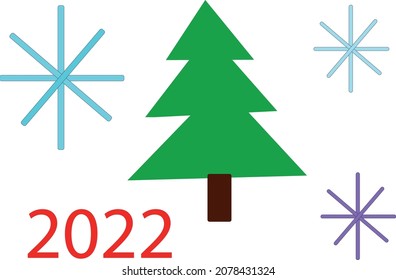 vector with a Christmas tree and snow flakes, in CMYK