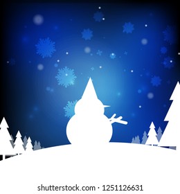 Vector : Christmas tree, snowflake and snow on blue background