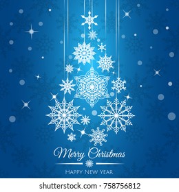 Vector Christmas tree from  snowflakes pattern. Perfect  for winter holidays, New Year and Merry Christmas cards, prints, flayers, banners, invitations. 
