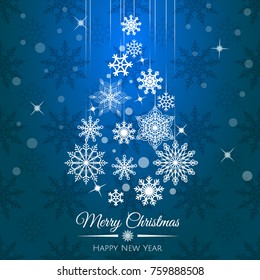 Vector Christmas tree from  snowflakes pattern. Perfect  for winter holidays, New Year and Merry Christmas cards, prints, flayers, banners, invitations. 