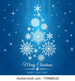 Vector Christmas tree from  snowflakes pattern. Perfect  for winter holidays, New Year and Merry Christmas cards, prints, flayers, banners, invitations. 