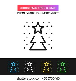 Vector Christmas tree and star icon. Premium quality graphic design. Modern signs, outline symbols collection, simple thin line icons set for websites, web design, mobile app, infographics