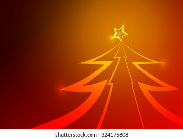 Vector : Christmas tree and star on red and orange background