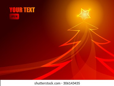 Vector : Christmas tree and stripe on red background