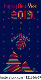 Vector Christmas Tree Stripes happy new year 2019 vertical stylized bright simple pattern shape festive snow