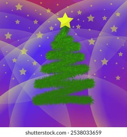 Vector Christmas tree stylized in the form a candy spiral with red and white stripes on winter background. Xmas poster.