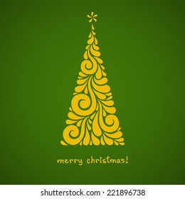 Vector Christmas tree of swirl shapes. Original modern design element. Greeting, invitation cute card. Simple decorative illustration for print, web