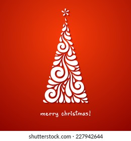 Vector Christmas tree of swirl shapes. Original modern design element. Greeting, invitation cute card. Simple decorative illustration for print, web