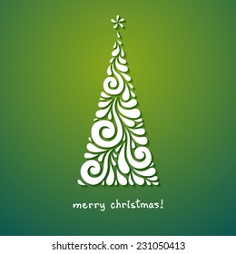 Vector Christmas tree of swirl shapes. Original modern design element. Greeting, invitation cute card. Simple decorative illustration for print, web