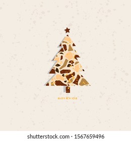 Vector christmas tree with terrazzo print. Illustration for card. 