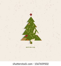 Vector christmas tree with terrazzo print. Illustration for card. 