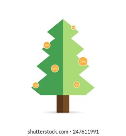 Vector Christmas tree with toys, written discounts