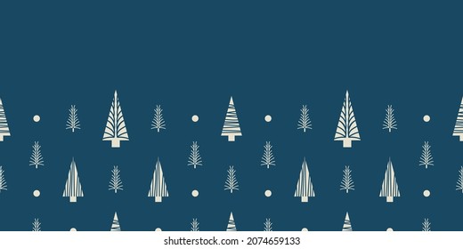 Vector de árboles navideños borde patrón de repetición azul
