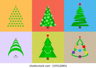 Vector Christmas Trees of Different Shapes. Merry Christmas and Happy New Year Design Elements. Resource for Creating Postcards, Calendars or Posters, Presentations or Banners.