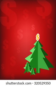 Vector : Christmas trees and dollar symbol on red background