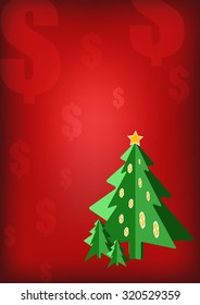 Vector : Christmas trees and dollar symbol on red background