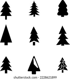 Iconos de árboles de navidad vectoriales establecidos en fondo blanco.eps