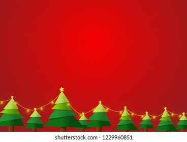 Vector : Christmas trees with lightbulb on red background
