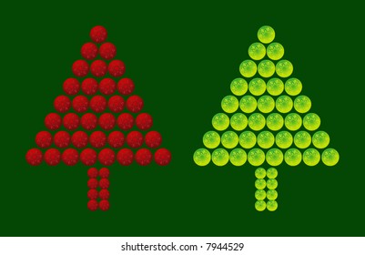 vector christmas trees with christmas ornamental balls