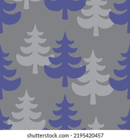 Vector Christmas trees seamless pattern in grey and violet colours.  Vector background with pine silhouettes