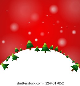 Vector : Christmas trees with snow on red background