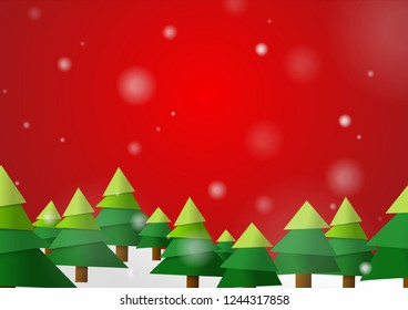Vector : Christmas trees with snow on red background