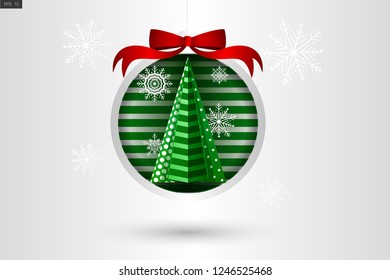 Vector of Christmas trees and Snowflakes in paper cut style on white background