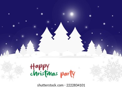 Vector Christmas trees and snowflakes white with night starlight for the greeting background