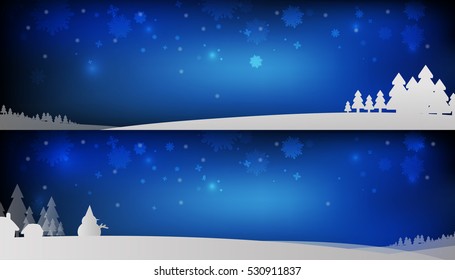 Vector : Christmas trees and snowman with snowflake on blue background