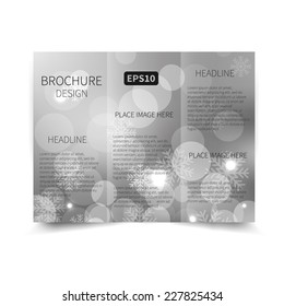 Vector Christmas tri-fold brochure design template with abstract bokeh background with snowflakes EPS10 Tri-Fold Mock up & back Brochure Design 