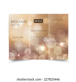 Vector Christmas tri-fold brochure design template with abstract bokeh background and snowflakes EPS10 Tri-Fold Mock up & back Brochure Design 