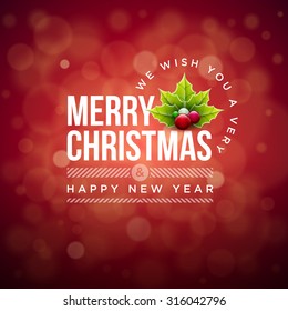 Vector Christmas typographic red greeting card design.