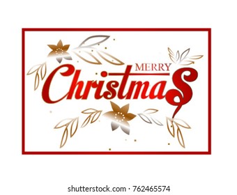 Vector Christmas typographical on red background with Gold glitter texture. Vector illustration for golden shimmer background. Xmas card. Vector Illustration