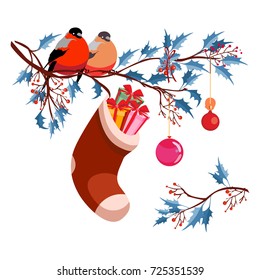 Vector christmas vintage postcard with christmas tree toys. gift card.