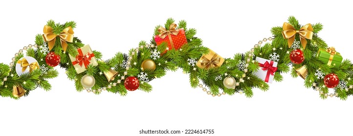 Vector Christmas Wave Border with Gifts isolated on white background