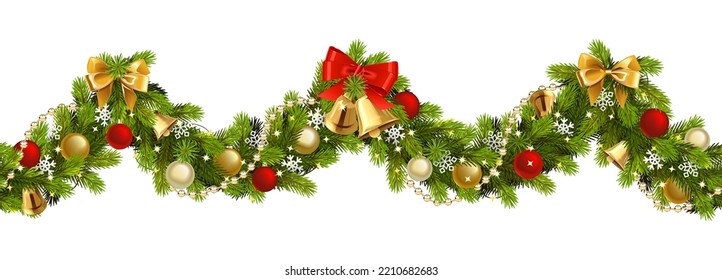 Vector Christmas Wave Border with Red Bow isolated on white background